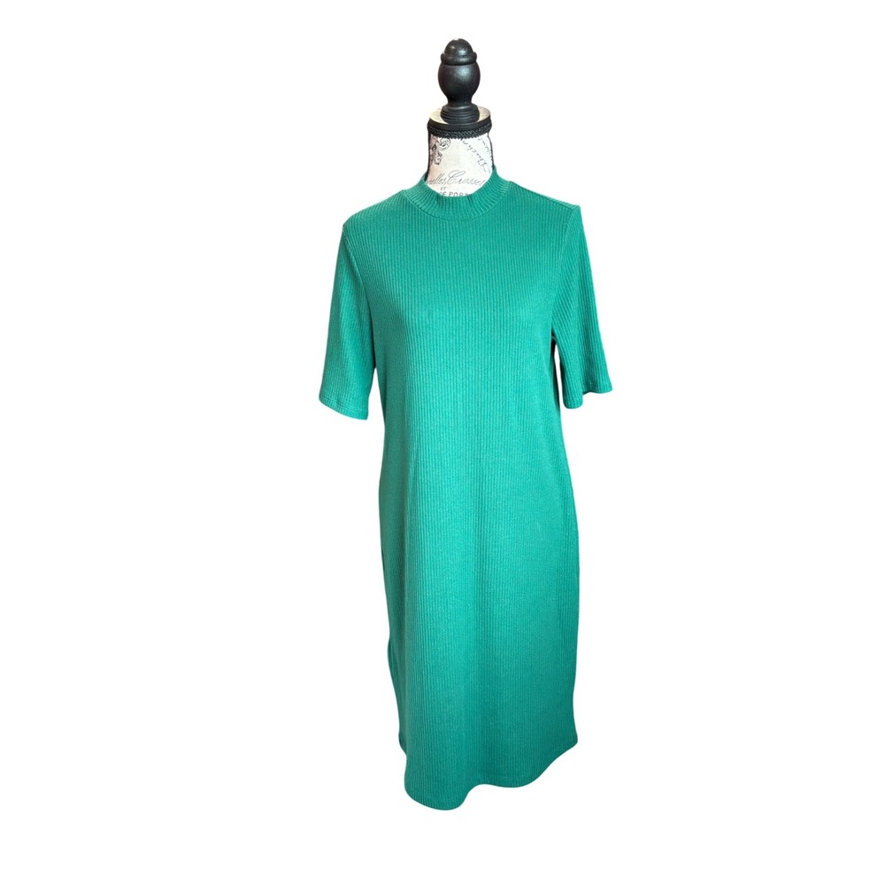 Old Navy Green Ribbed Mock Neck Short Sleeve Shift Dress Large
